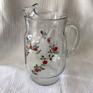 Rose print glass pitcher